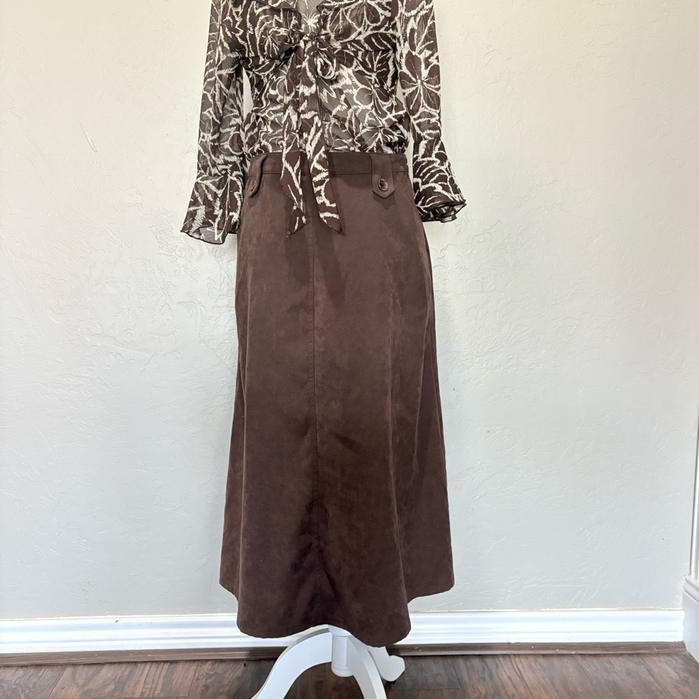 NWT 90s Sheer Floral Ruffle Tie Blouse Brown Beige | Versailles PM - Picture 10 of 12